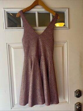 silence + noise Shimmery dusty rose with gold threads-VNeck Fit & Flare dress